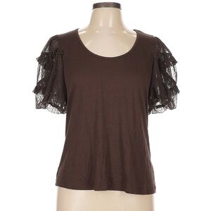 DR2 Daniel Rainn Ruffle Lace Sleeve Brown Top L